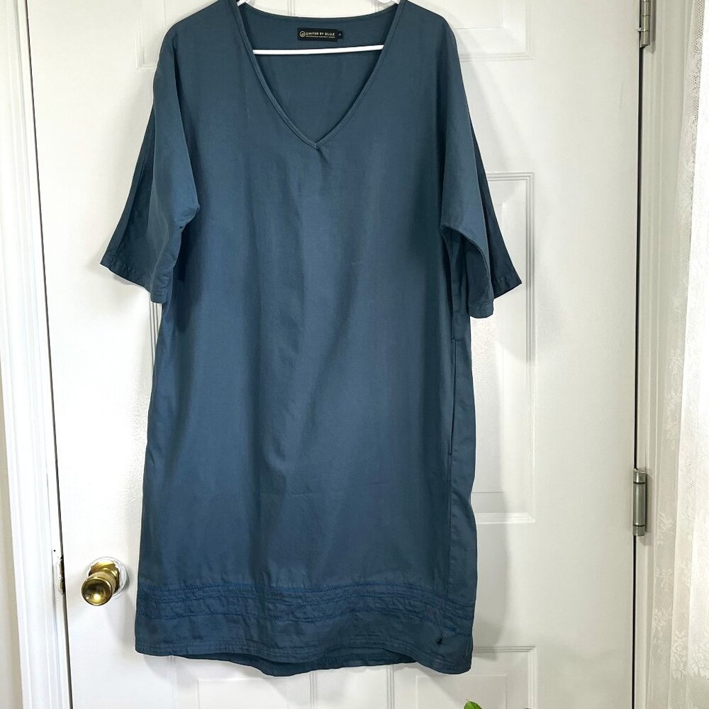 United By Blue Slate Teal V-Neck Midi Shift Dress